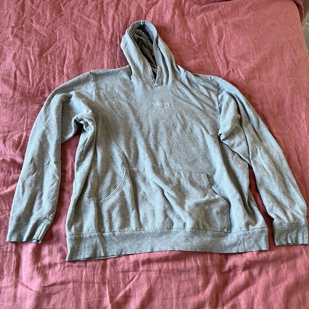 Giant hoodie: grey giant hoodie with embroidered HAPPY. print